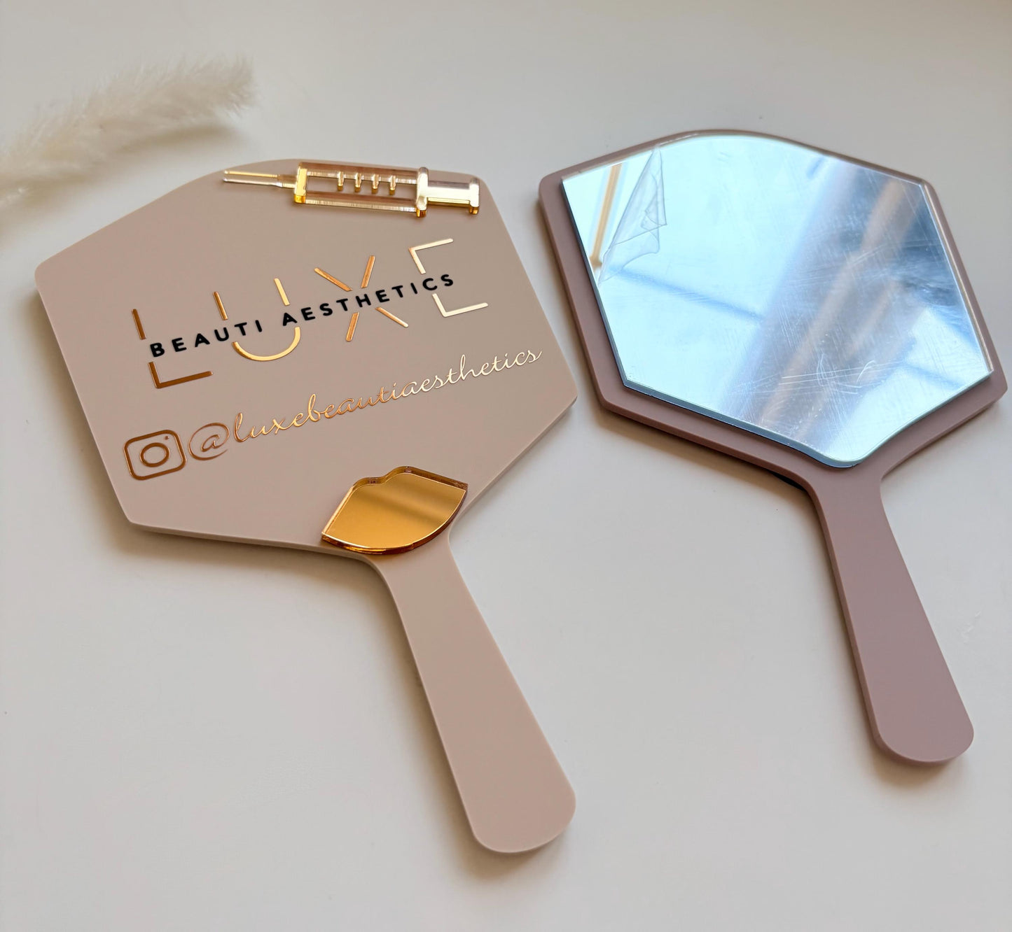 Personalised Aesthetics Handheld Mirror | Custom Logo Mirror | Aesthetics Clinic Mirror | Aestheticians Mirror | Lip Filler | DUO BUNDLE!