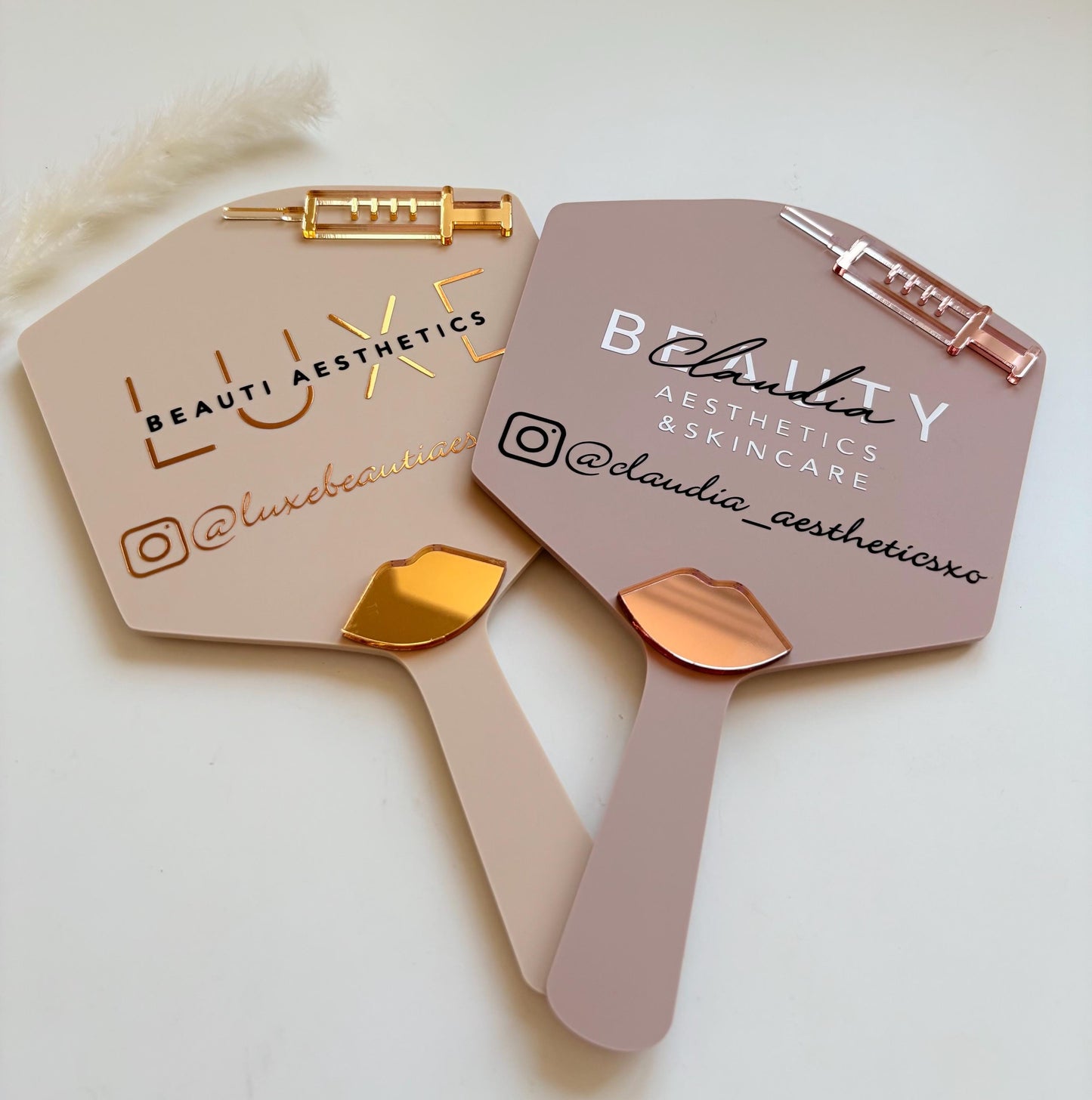 Personalised Aesthetics Handheld Mirror | Custom Logo Mirror | Aesthetics Clinic Mirror | Aestheticians Mirror | Lip Filler | DUO BUNDLE!