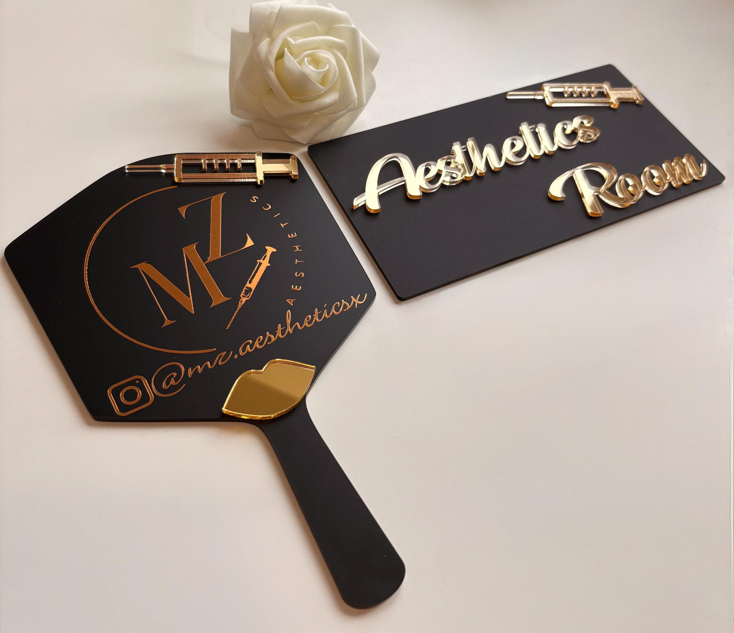 Personalised Aesthetics Handheld Mirror | Custom Logo Mirror | Aesthetics Clinic Mirror | Aestheticians Mirror | Lip Filler | DUO BUNDLE!
