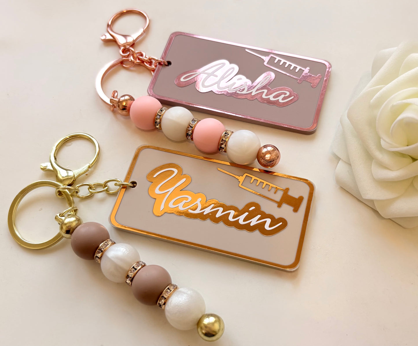 Personalised Beaded Keyring | Beauty Acrylic Keyring