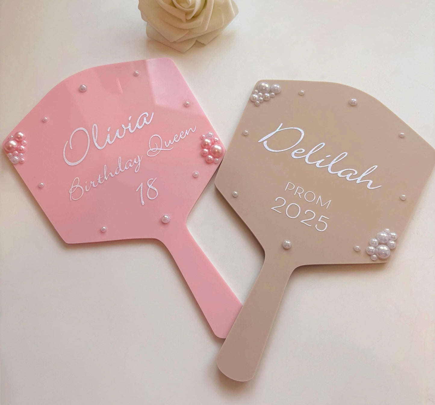 Personalised Pearl Handheld Mirror | Birthday Prom Gift | Gift For Daughter