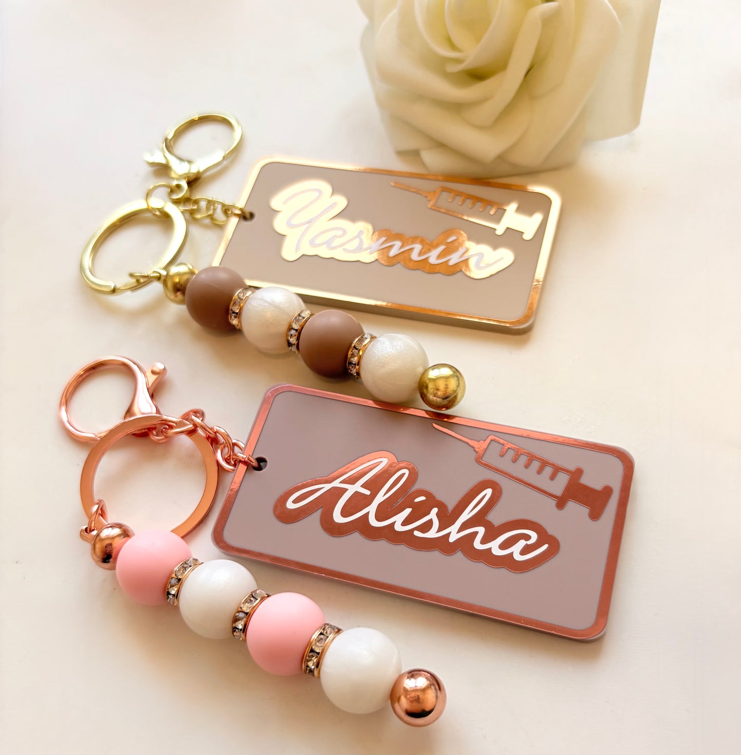 Personalised Beaded Keyring | Beauty Acrylic Keyring