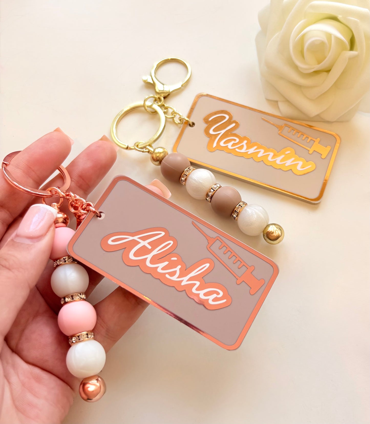 Personalised Beaded Keyring | Beauty Acrylic Keyring