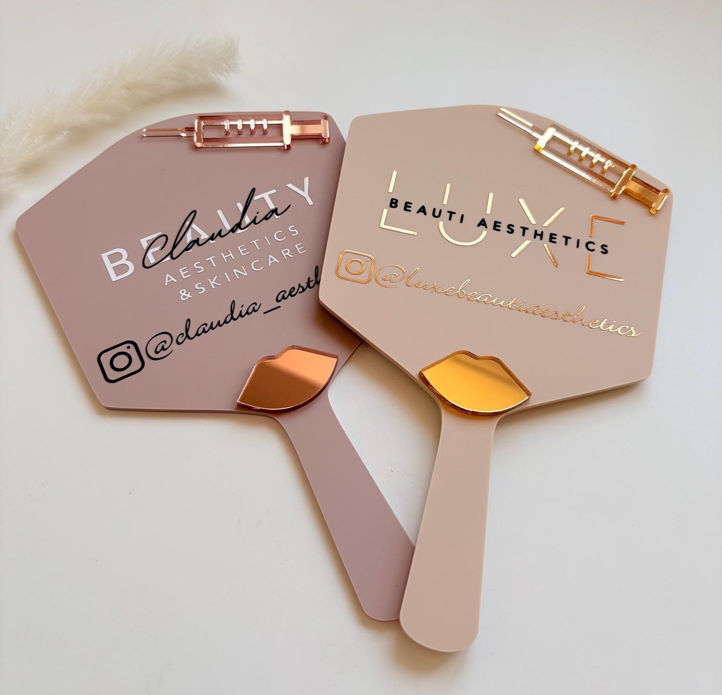 Personalised Aesthetics Handheld Mirror | Custom Logo Mirror | Aesthetics Clinic Mirror | Aestheticians Mirror | Lip Filler | DUO BUNDLE!
