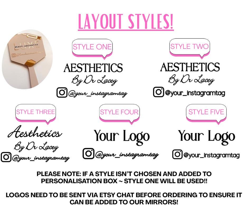 Personalised Aesthetics Mirror Logo | Custom Logo Mirror | Lip Filler Face Paddle