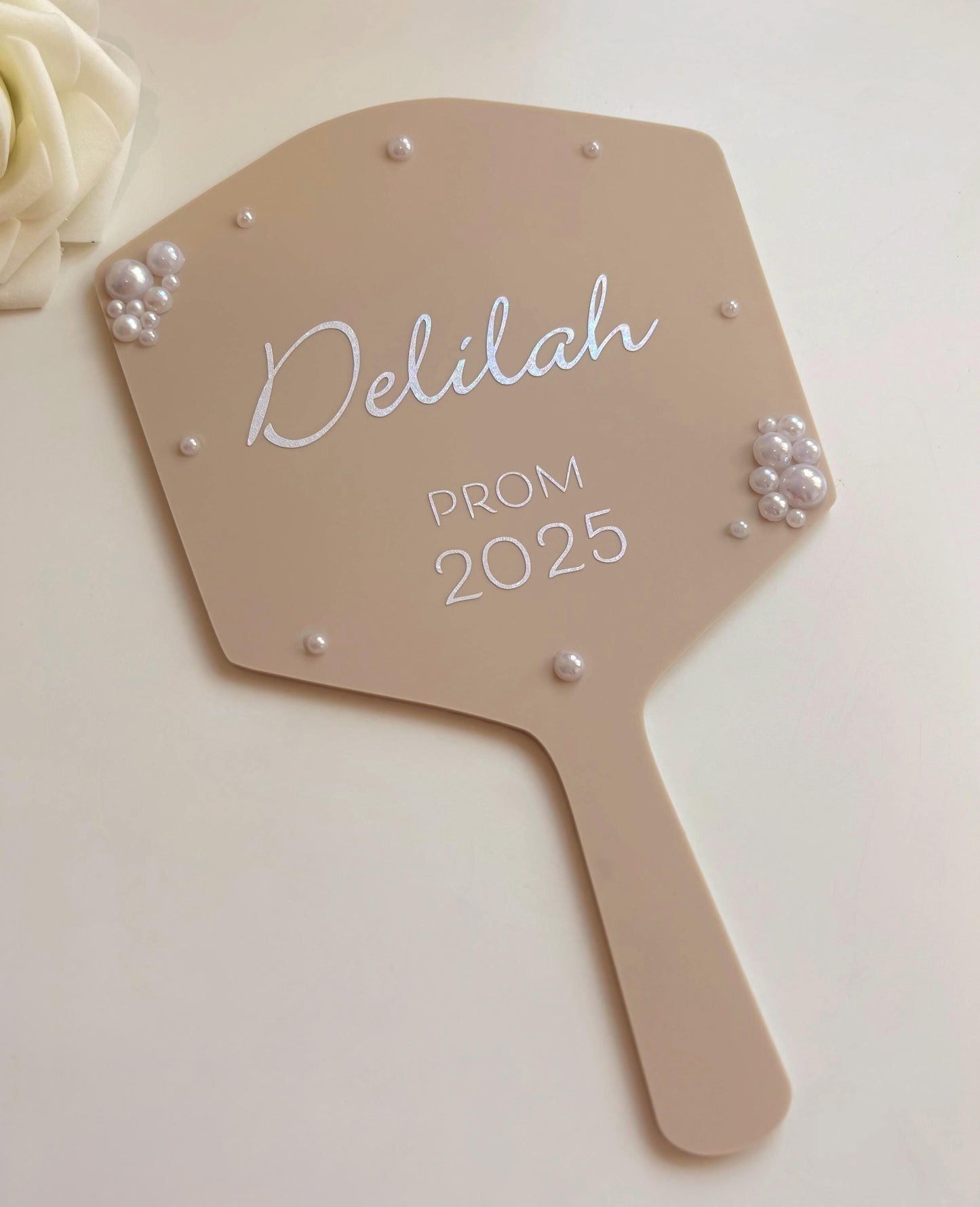 Personalised Pearl Handheld Mirror | Birthday Prom Gift | Gift For Daughter