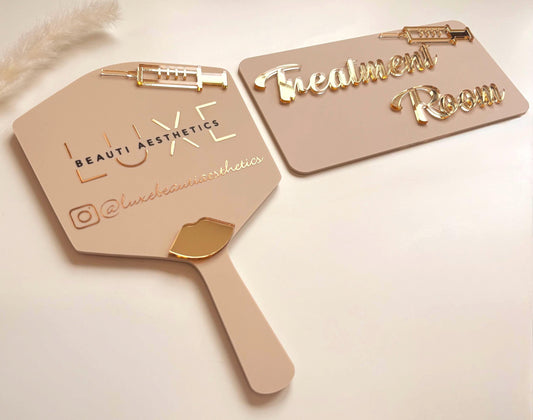 Personalised Aesthetics Handheld Mirror | Custom Logo Mirror | Aesthetics Clinic Mirror | Aestheticians Mirror | Lip Filler | DUO BUNDLE!