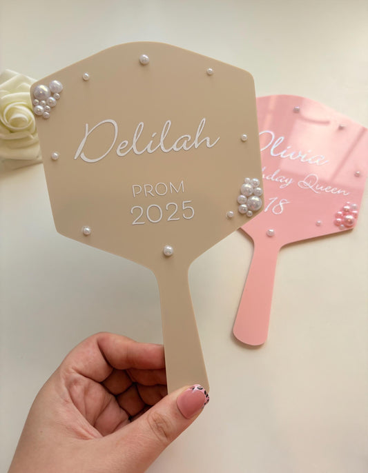 Personalised Pearl Handheld Mirror | Birthday Prom Gift | Gift For Daughter