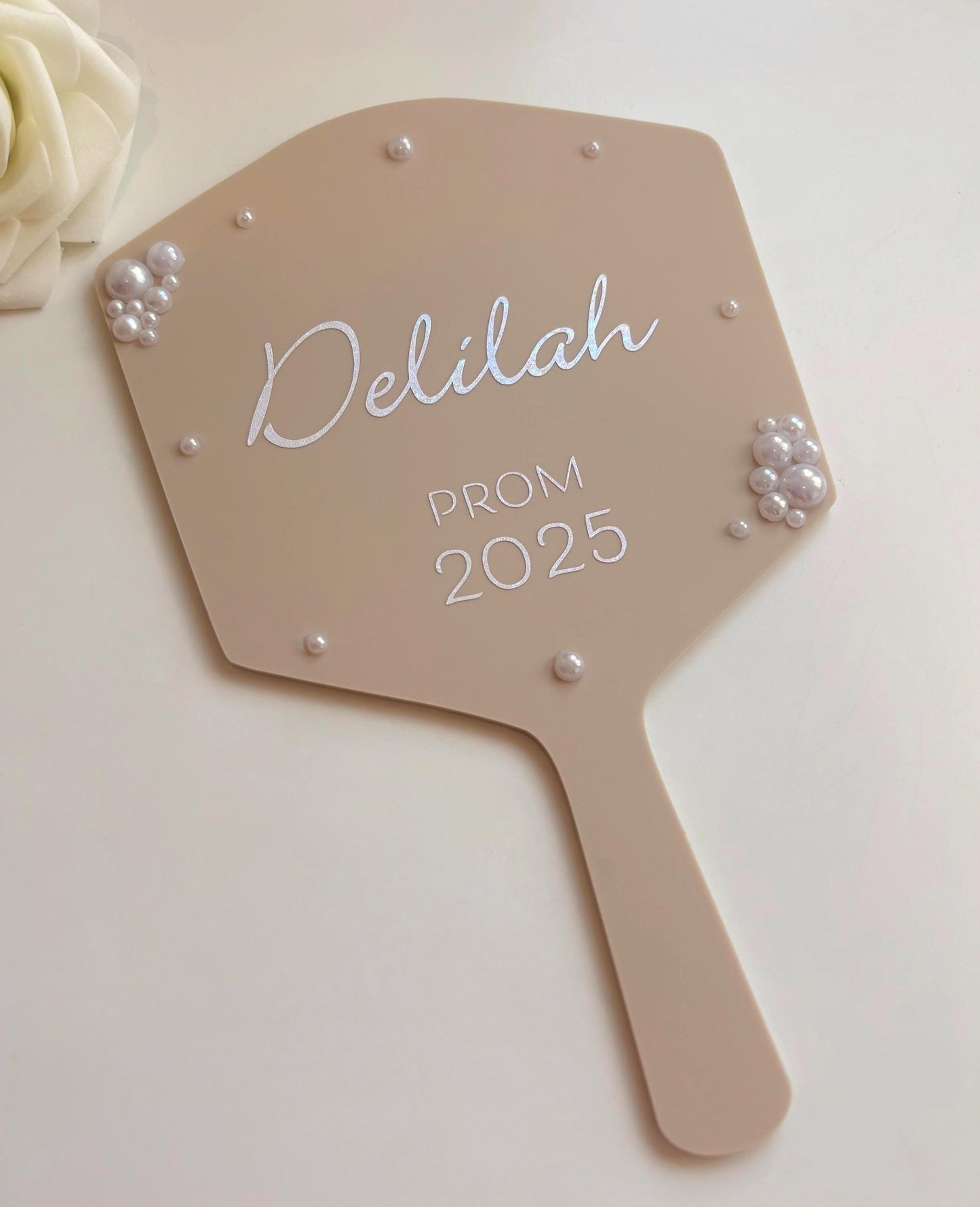 Personalised Pearl Handheld Mirror | Birthday Prom Gift | Gift For Daughter