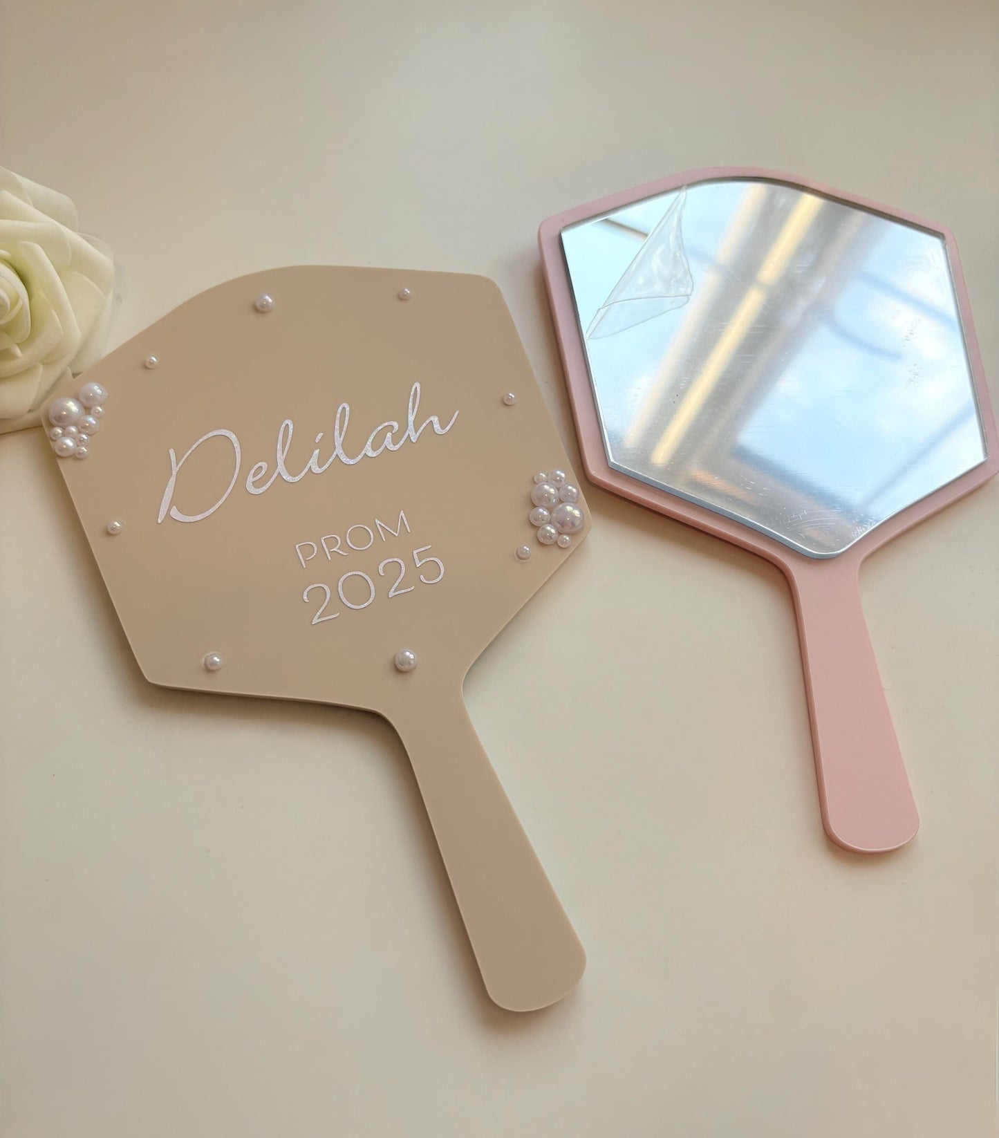 Personalised Pearl Handheld Mirror | Birthday Prom Gift | Gift For Daughter