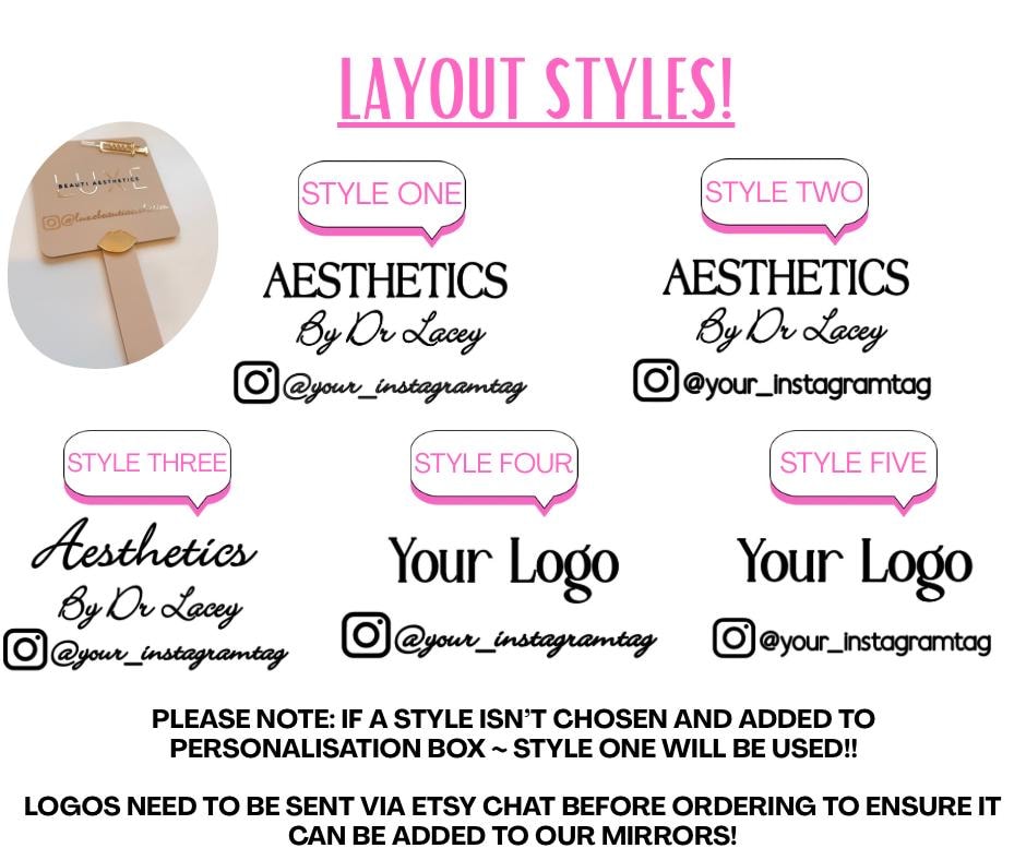 Personalised Square Aesthetics Logo Handheld Mirror