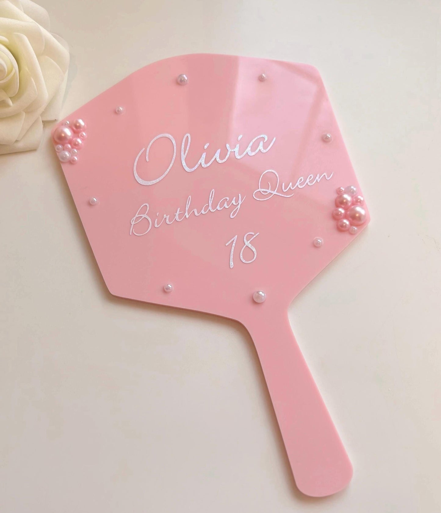 Personalised Pearl Handheld Mirror | Birthday Prom Gift | Gift For Daughter