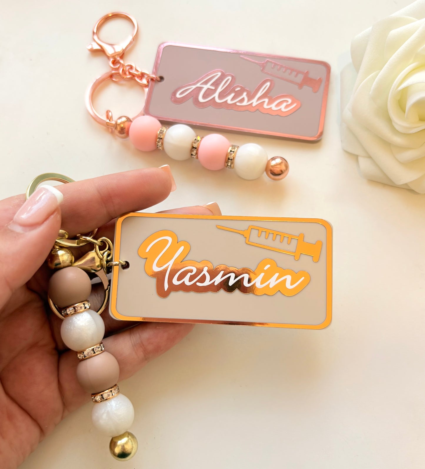 Personalised Beaded Keyring | Beauty Acrylic Keyring