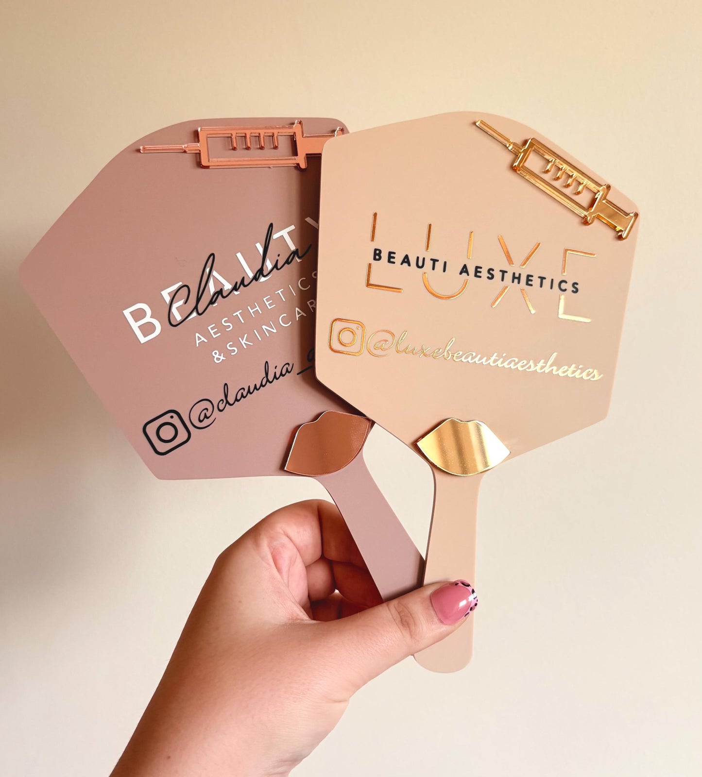 Personalised Aesthetics Handheld Mirror | Custom Logo Mirror | Aesthetics Clinic Mirror | Aestheticians Mirror | Lip Filler | DUO BUNDLE!
