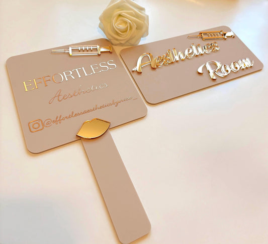 Personalised Square Aesthetics Handheld Mirror & Door Sign Aesthetics Clinic DUO BUNDLE!