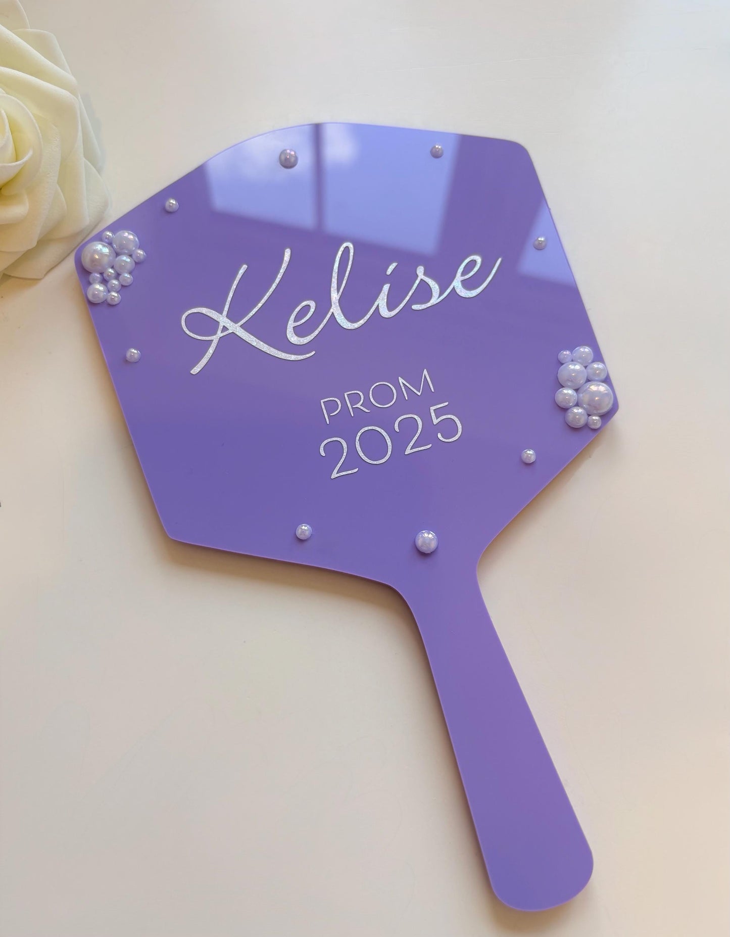 Personalised Pearl Handheld Mirror | Birthday Prom Gift | Gift For Daughter